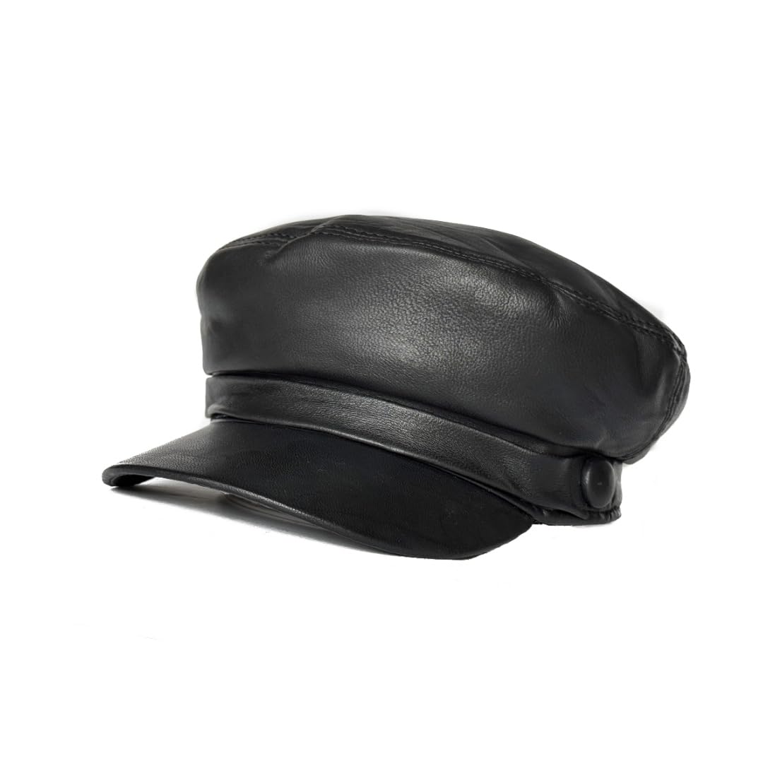 Lukkizara Women's Real Leather Newsboy Cap Yacht Captain Sailor Hat