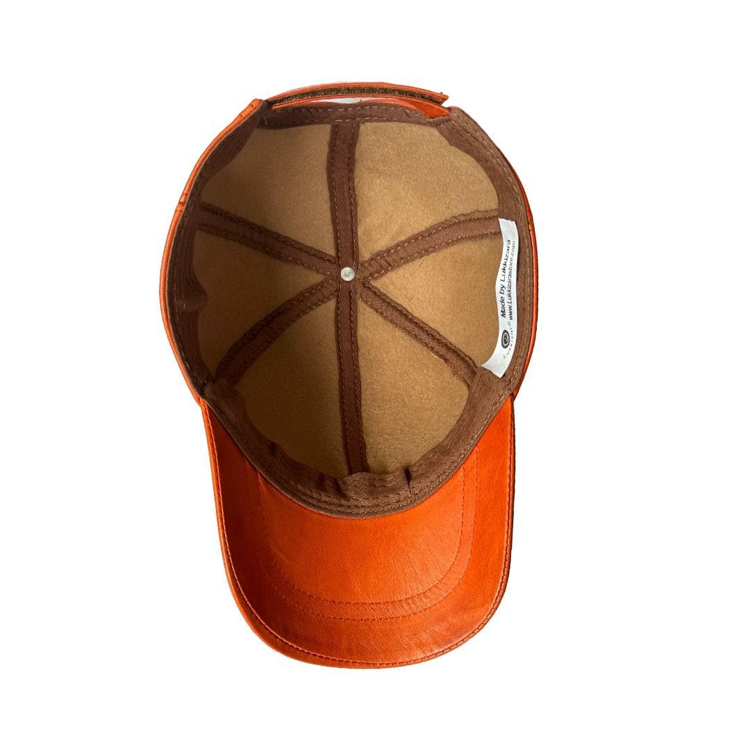 Leather Baseball Cap 100% Real Lambskin Leather Orange Color