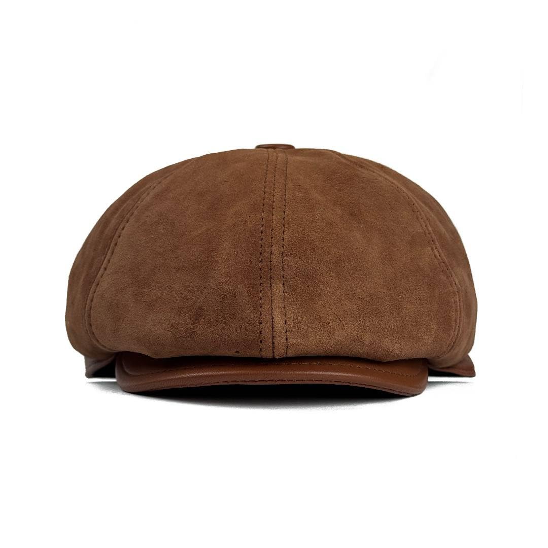 Lukkizara Men's Leather Newsboy Cap Cabbie Beret Real Leather Flat Hat Vitage Style Ascot Hat