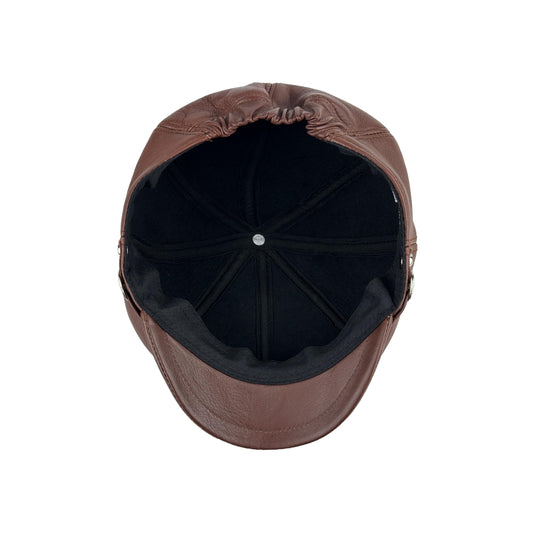 Handmade Menโs Real Leather Newsboy Cap โ Vintage Sheepskin Leather Flat Cap, Classic Cabbie Driver Ascot Hat