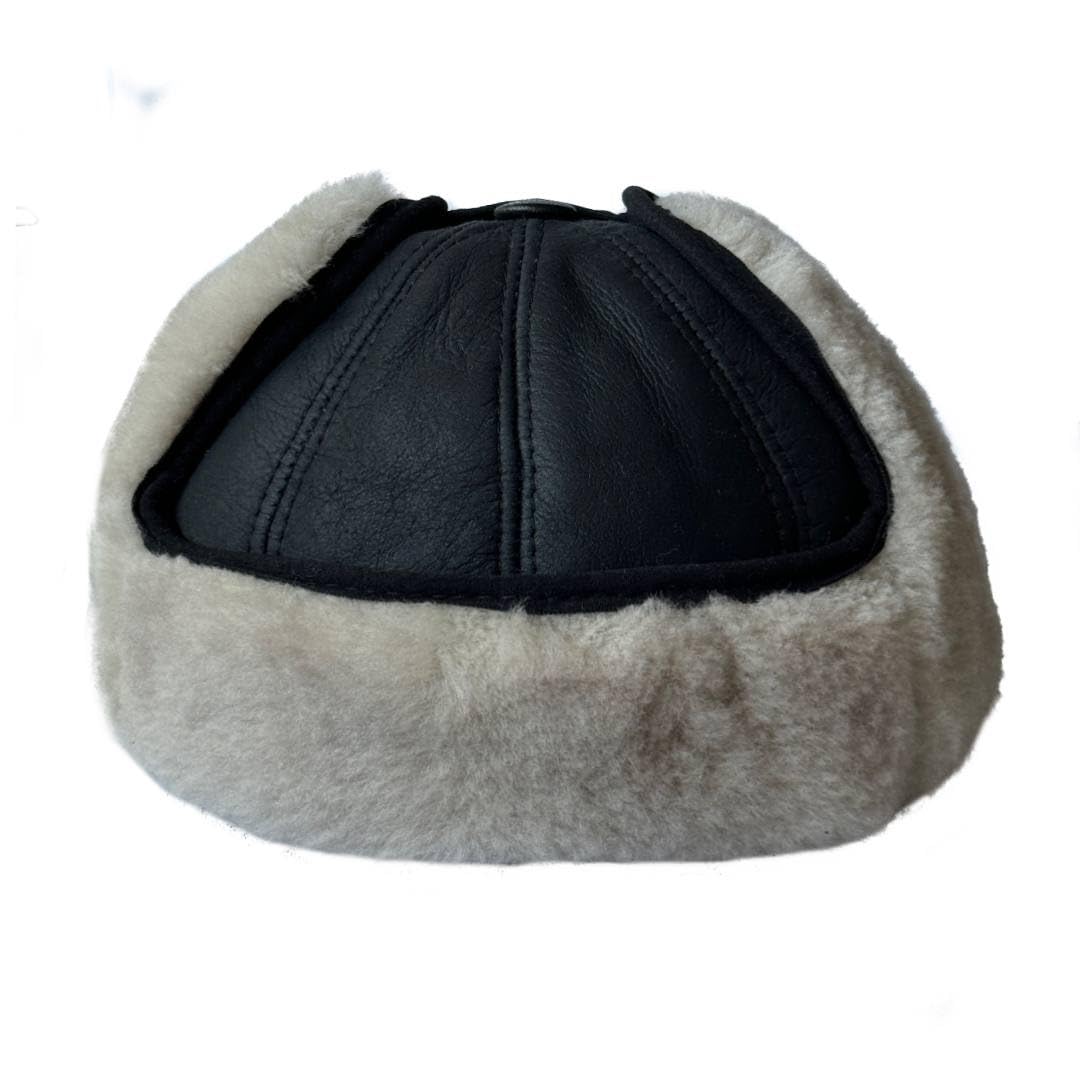 Genuine Sheepskin Shearling Leather Fur Trapper Russian Ushanka for Men Women Visor Cap