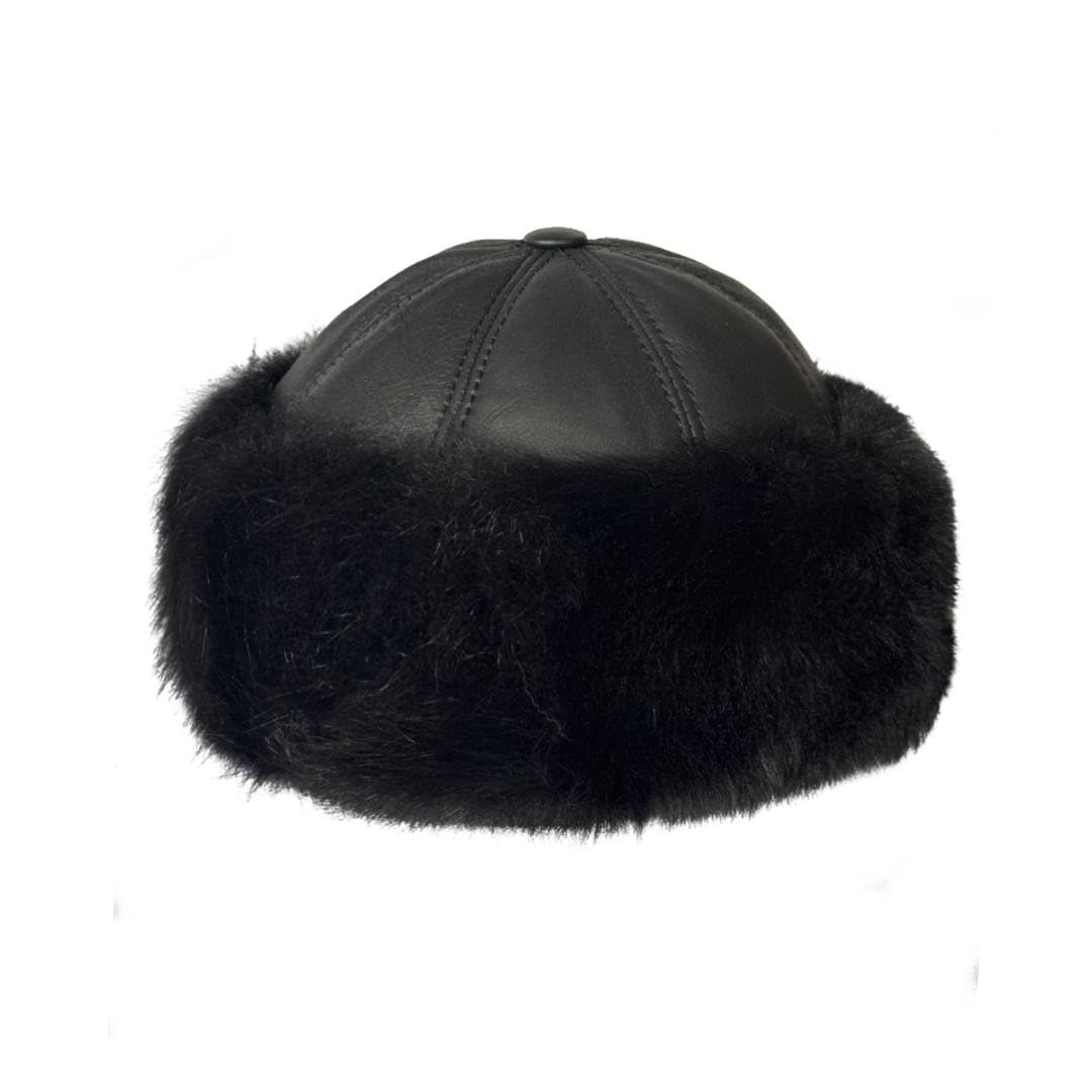 Lukkizara Black Beanie Real Sheepskin Shearling Leather Fur Winter Hat