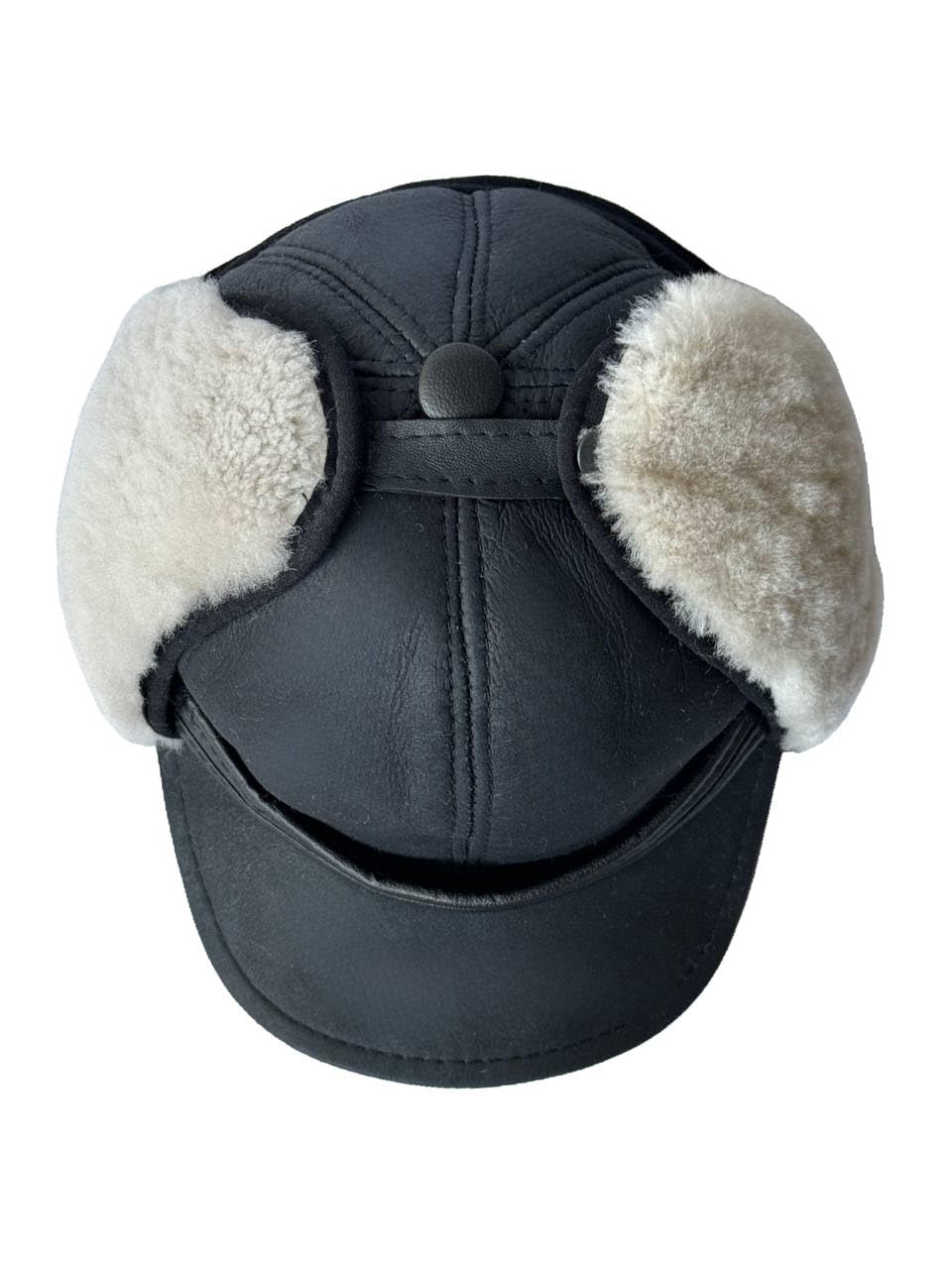 Genuine Sheepskin Shearling Leather Fur Trapper Russian Ushanka for Men Women Visor Cap