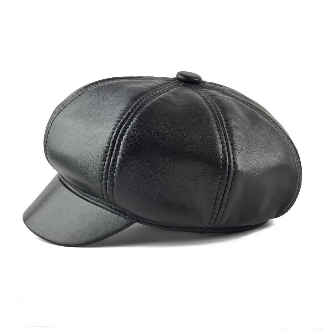 8 Panels Newsboy Cap for Women, Real Leather Cabbie Painter Hat Gatsby Ivy Beret Cap