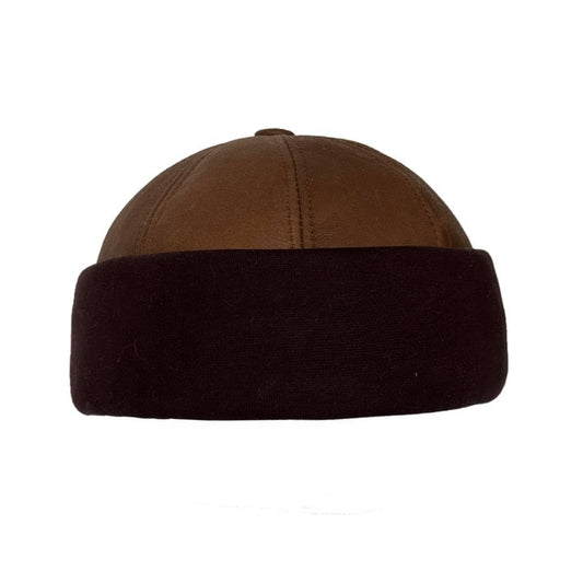 Lukkizara Winter Sheepskin Leather Fur Knit Beanie Cuff Round Bucket Winter Ski Hat