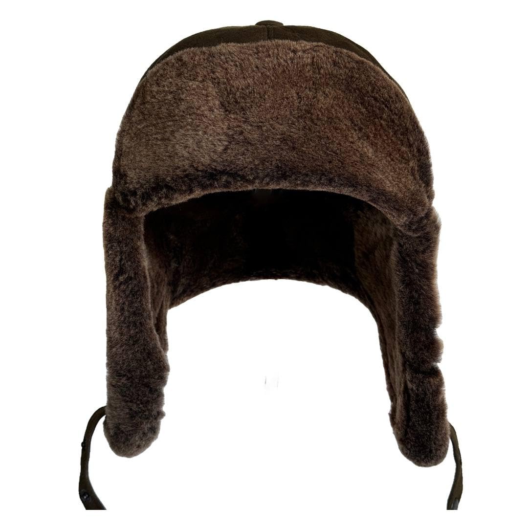 Leather Aviator Russian Ushanka Trapper Shearling Sheepskin Fur Ear Flap Waterproof Winter Hat