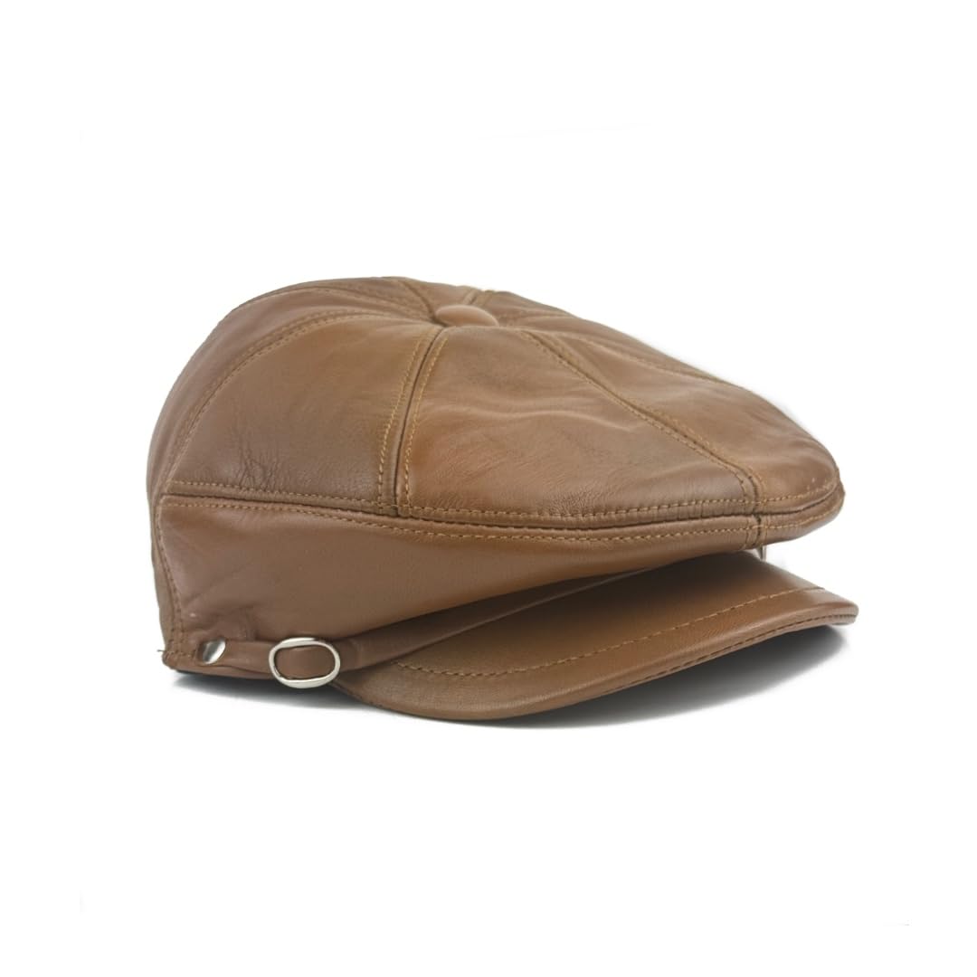 Handmade Men’s Real Leather Newsboy Cap – Vintage Sheepskin Leather Flat Cap, Classic Cabbie Driver Ascot Hat
