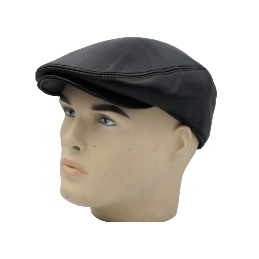 Generic Men's Brown Ivy League Classic Flat Cap - Newsboy Cap - Genuine Sheepskin Leather - Warm & Breathable - Ear Warmer