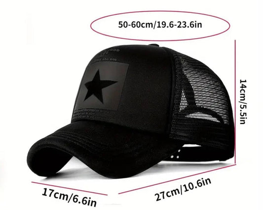Lukkizara Baseball Cap Hip-Hop Hollow Hat Men's and Women's Five-Pointed Star Mesh Hat Sun Visor Hat