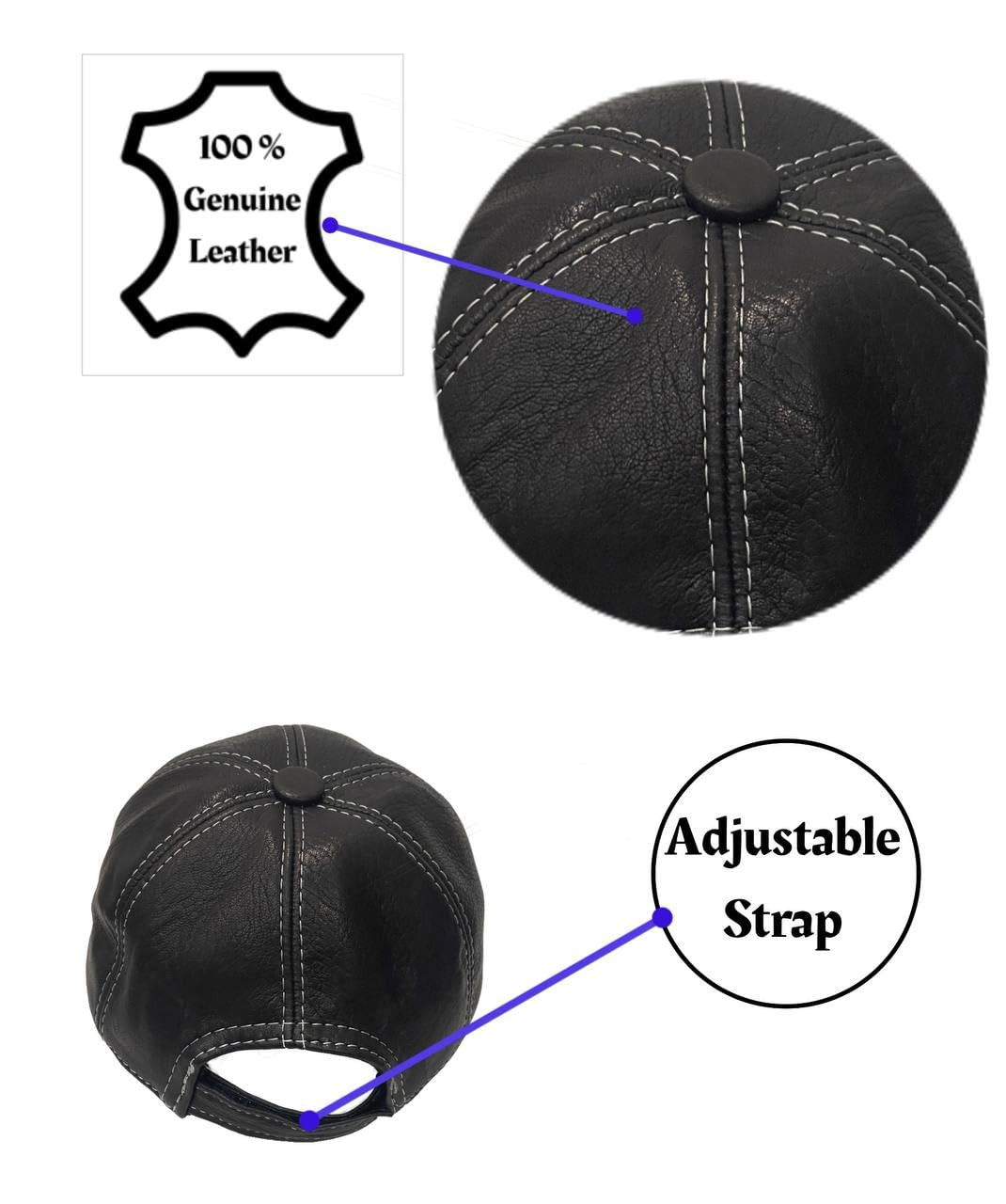 Lukkizara Genuine Leather Unisex Baseball Cap - 100% Lambskin Leather Adjustable Dad Hat