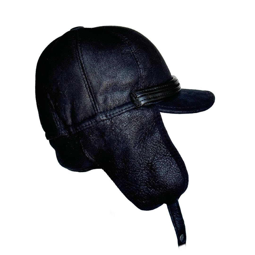 Genuine Sheepskin Shearling Leather Fur Trapper Russian Ushanka for Men Women Visor Cap