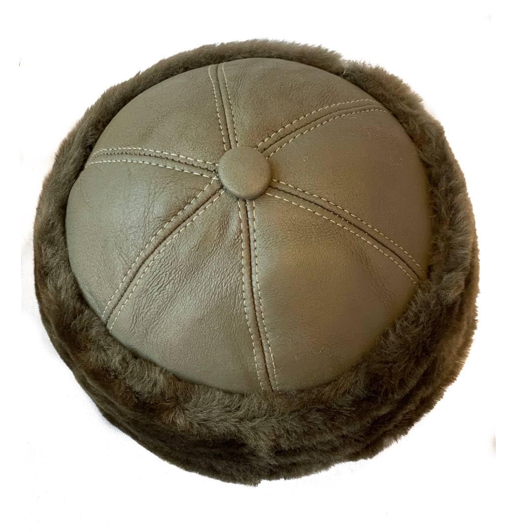 Lukkizara Winter Leather Hat Shearling Sheepskin Fur Beanie Hat