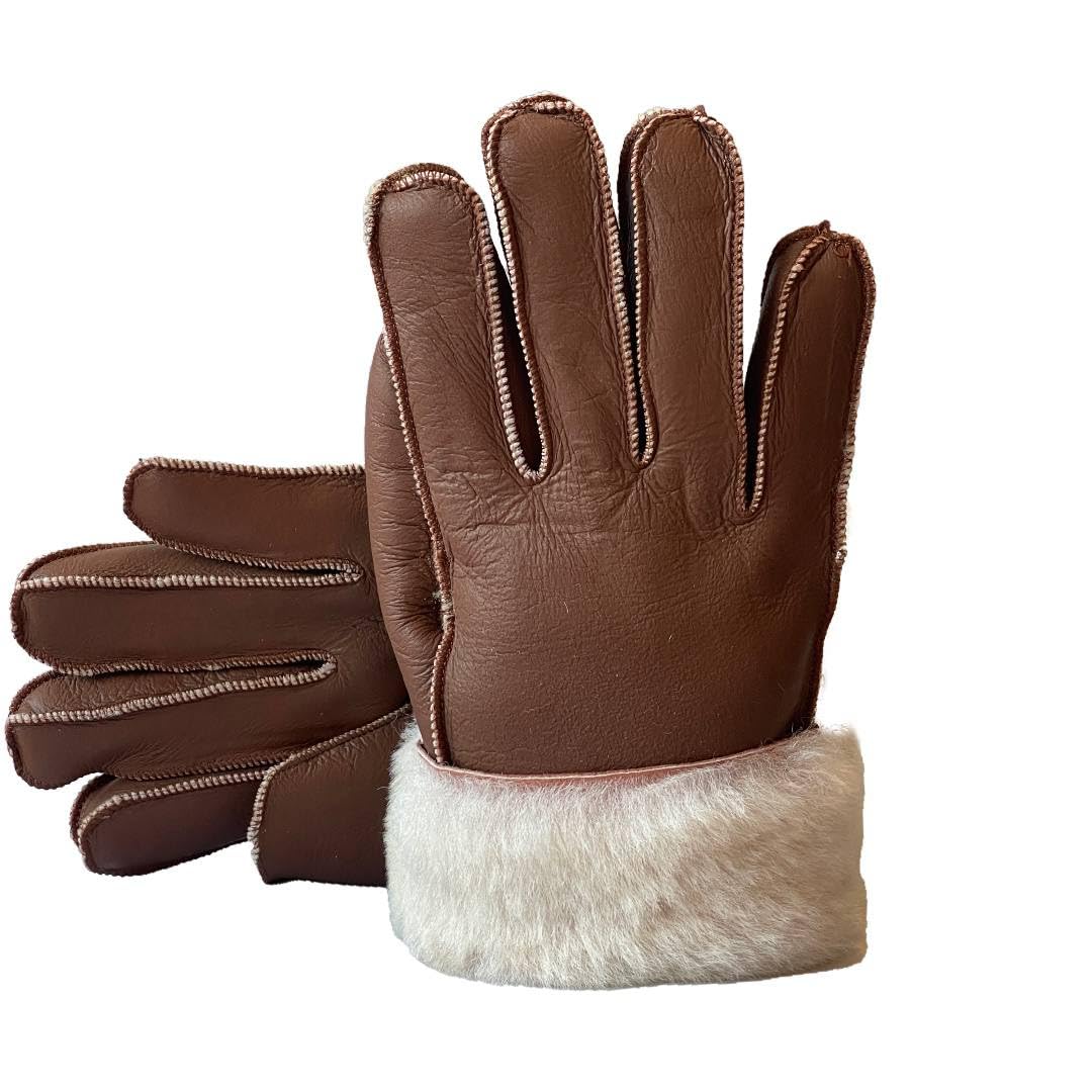 Lukkizara Gloves Leather Shearling Sheepskin Fur Unisex Winter Warm Gloves S-2XL