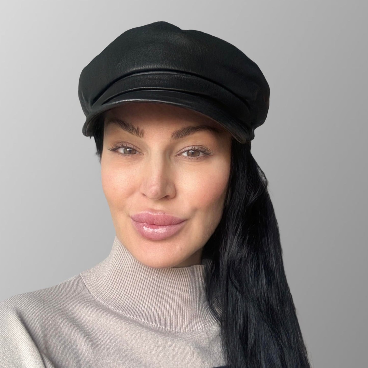 Lukkizara Women's Real Leather Newsboy Cap Yacht Captain Sailor Hat