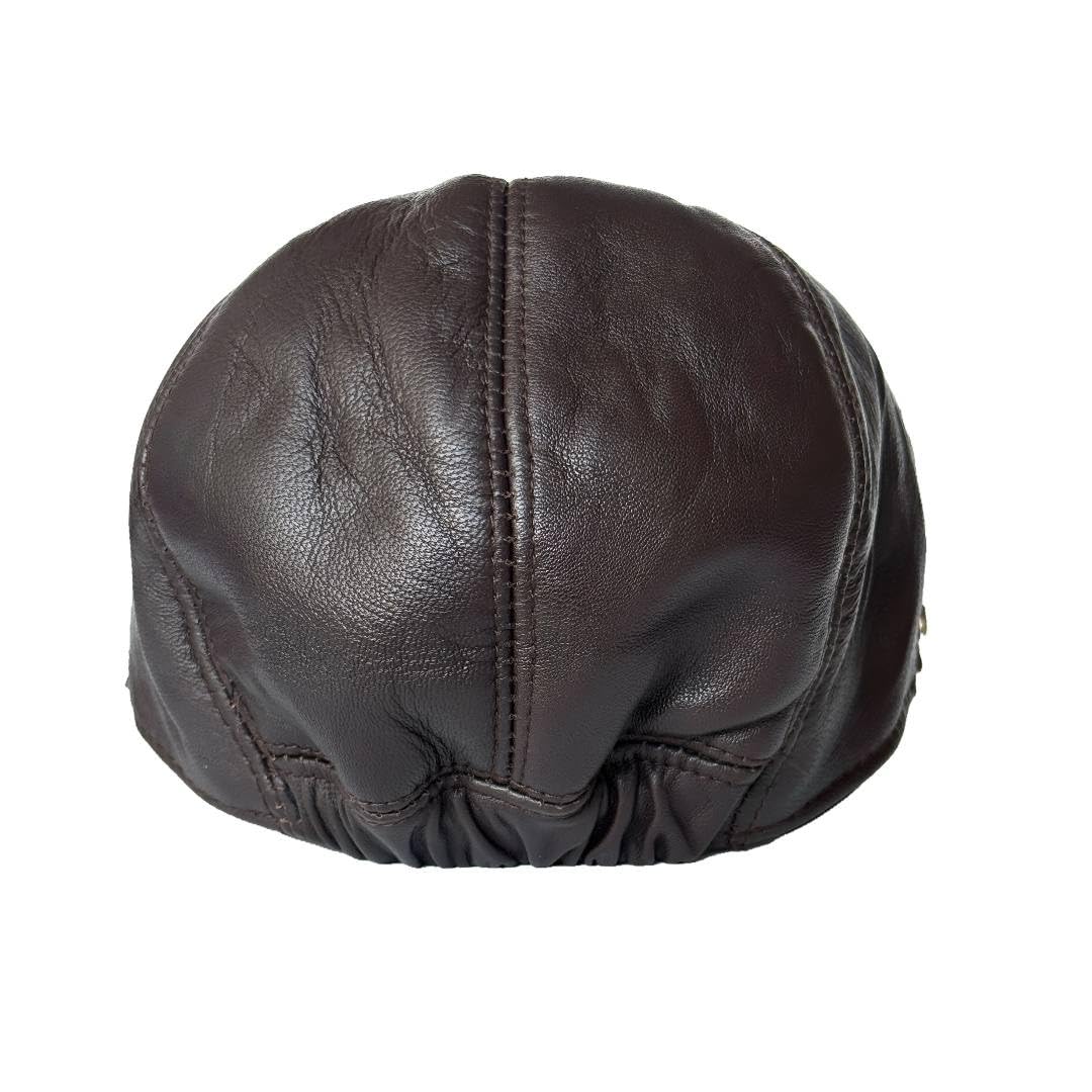 Men's Leather Newsboy Cap Cabbie Beret Real Leather Flat Hat Vintage Style Ascot Hat