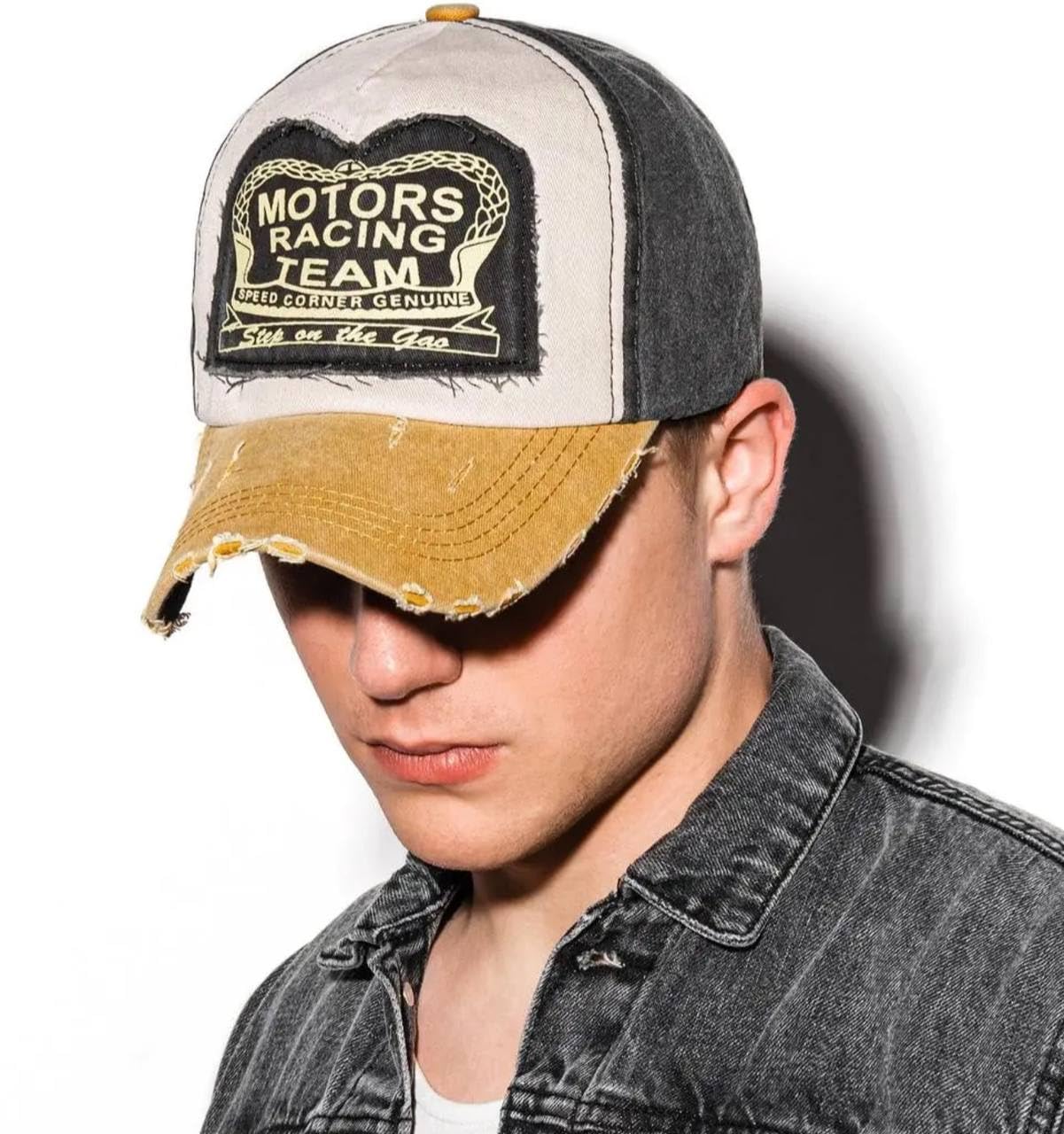 Motorcycle Racing Hat, Retro Vintage Style, Adjustable Strap Distressed Cotton Baseball Cap Trucker Hiking Hat