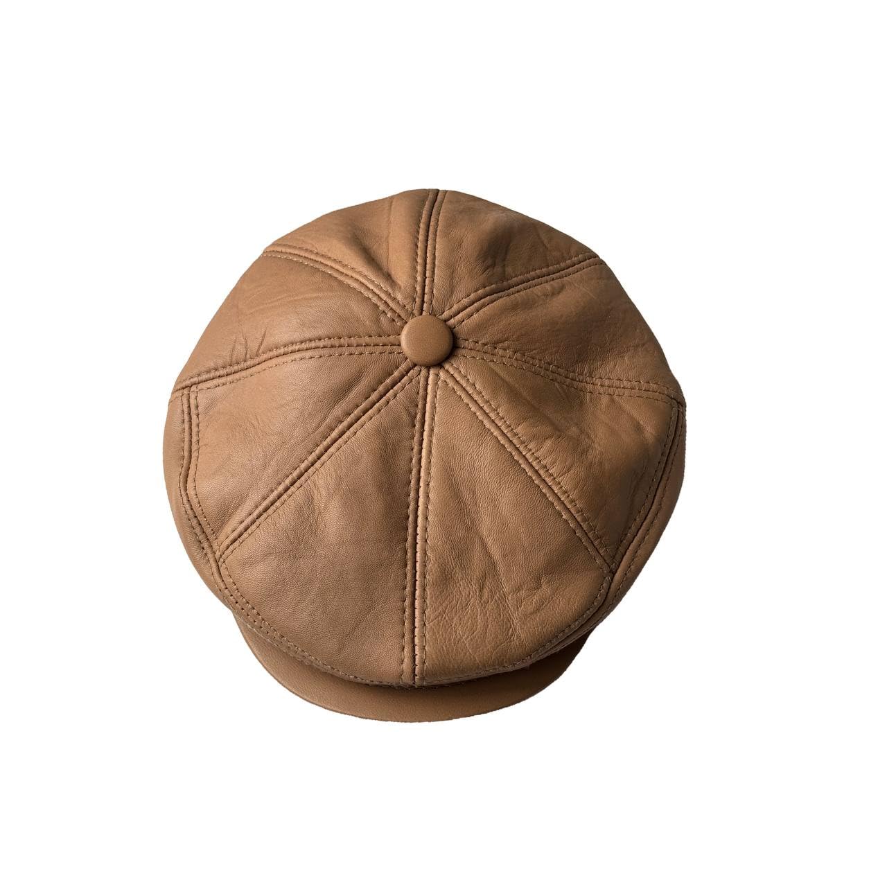 Men's Leather Newsboy Cap Cabbie Beret Real Leather Flat Hat Vintage Style Ascot Hat