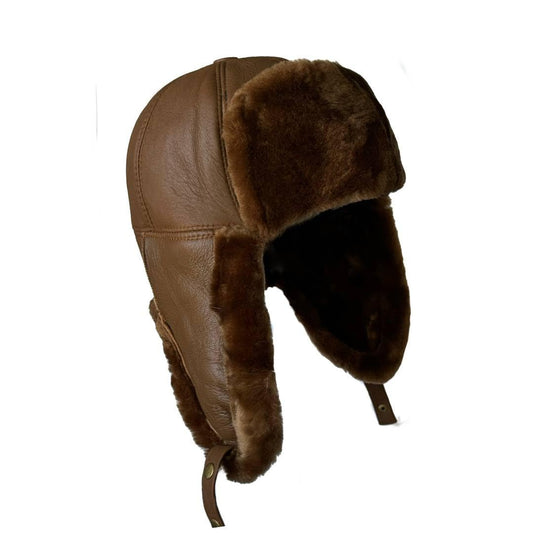 Leather Aviator Russian Ushanka Trapper Shearling Sheepskin Fur Ear Flap Waterproof Winter Hat