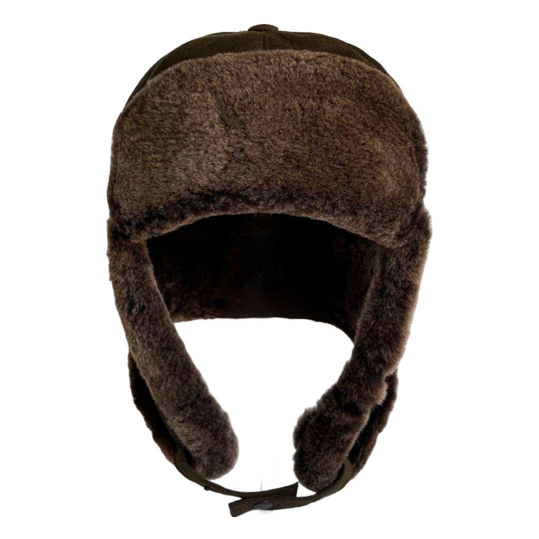 Leather Aviator Russian Ushanka Trapper Shearling Sheepskin Fur Ear Flap Waterproof Winter Hat