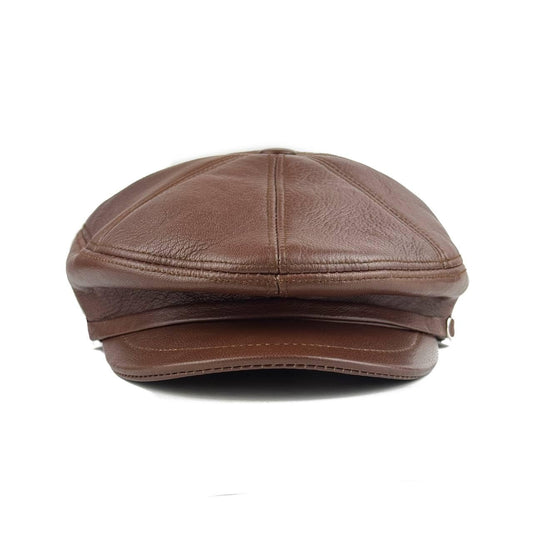 Men's Leather Newsboy Cap Cabbie Beret Real Leather Flat Hat Vintage Style Ascot Hat