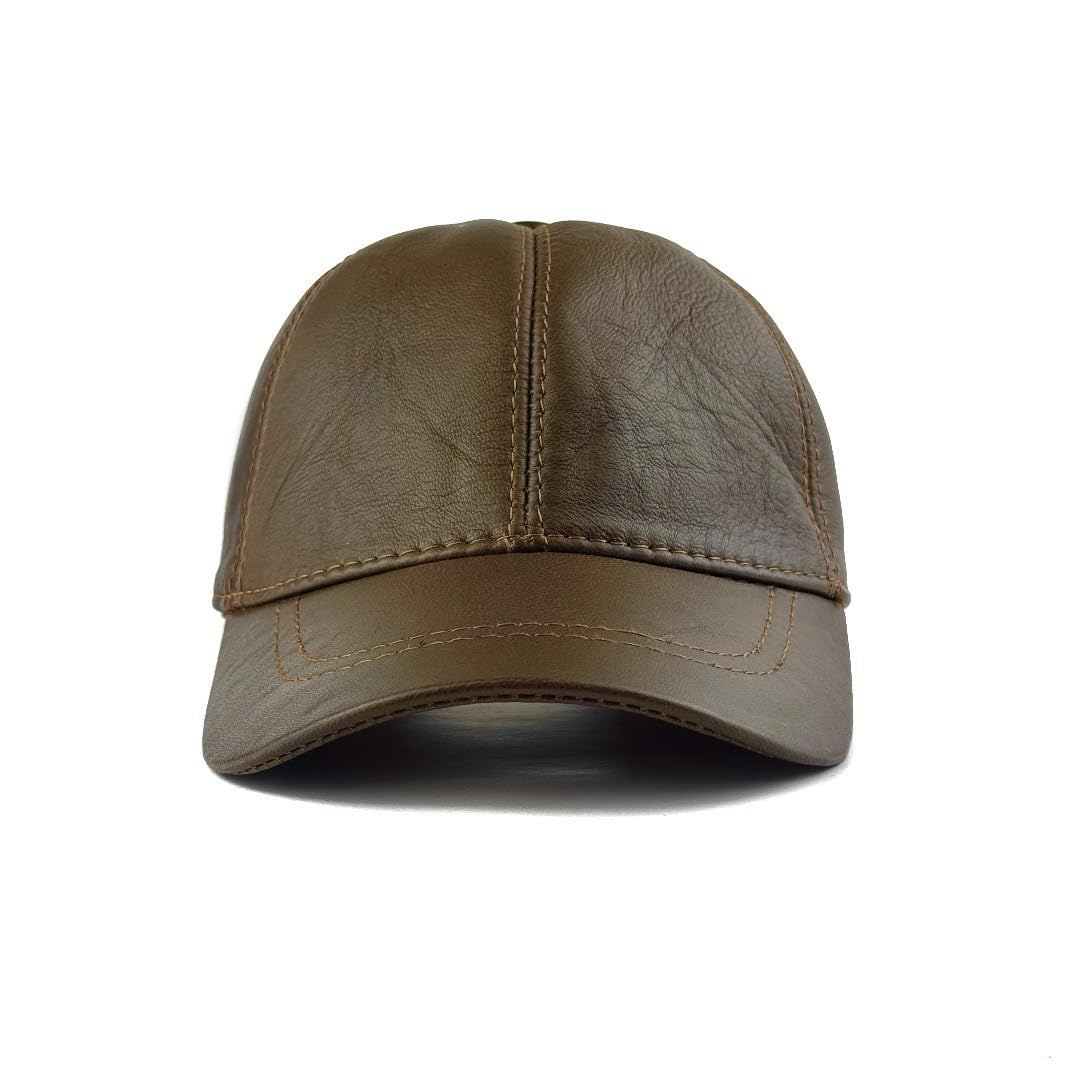 Premium Real Leather Baseball Cap – Adjustable Vintage Hat for Men & Women – Classic 6-Panel Design, Soft Genuine Leather