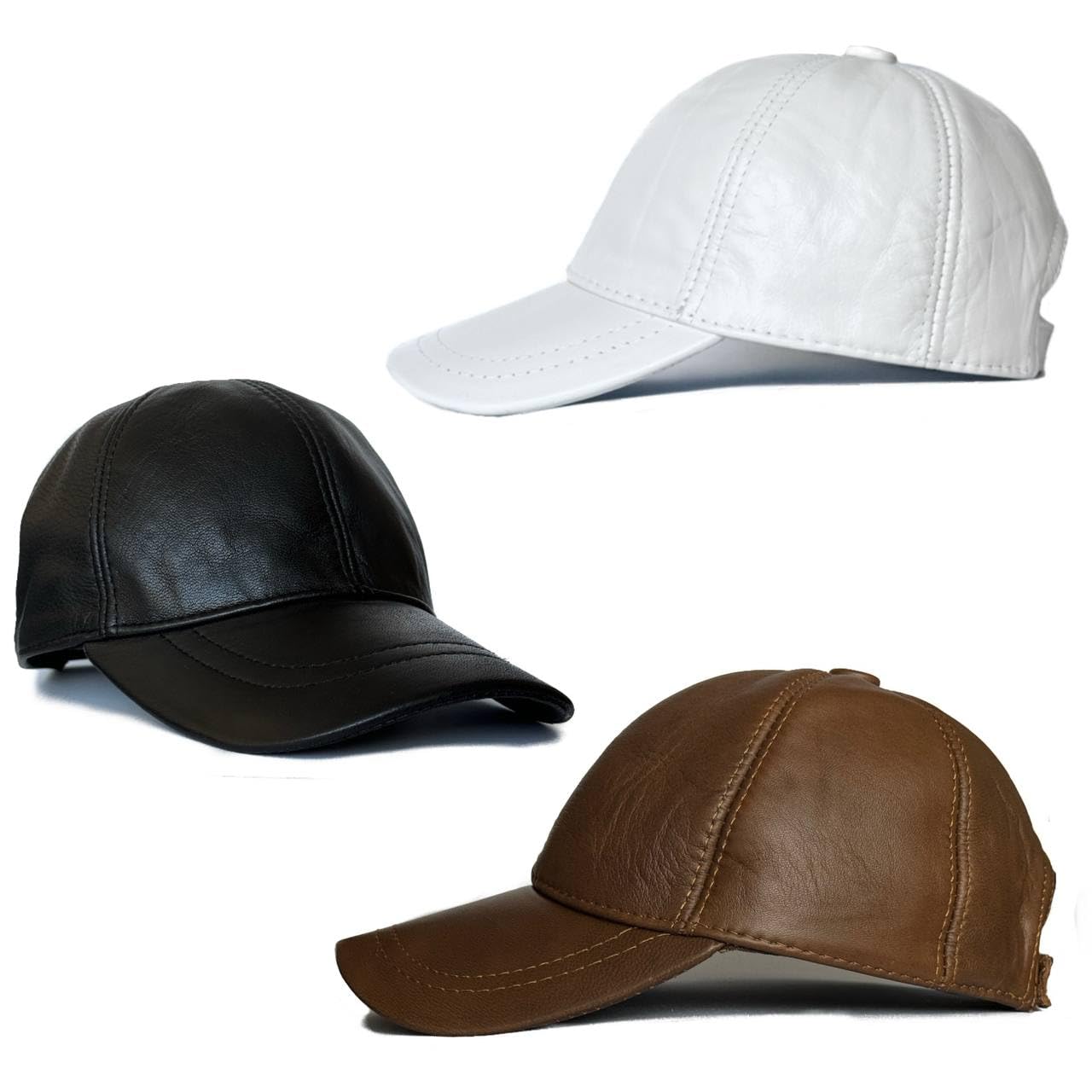 3 Pack Leather Caps Genuine Lambskin Leather Hat Sports Visor Adjustable Strap