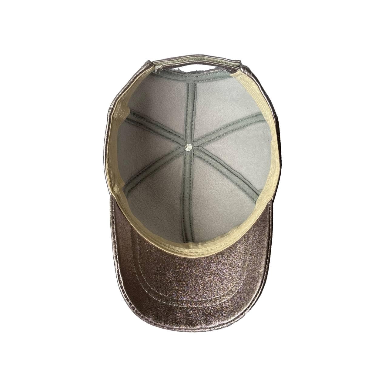 Leather Baseball Cap Genuine Lambskin Leather Hat Sports Visor Adjustable Strap Silver Metallic