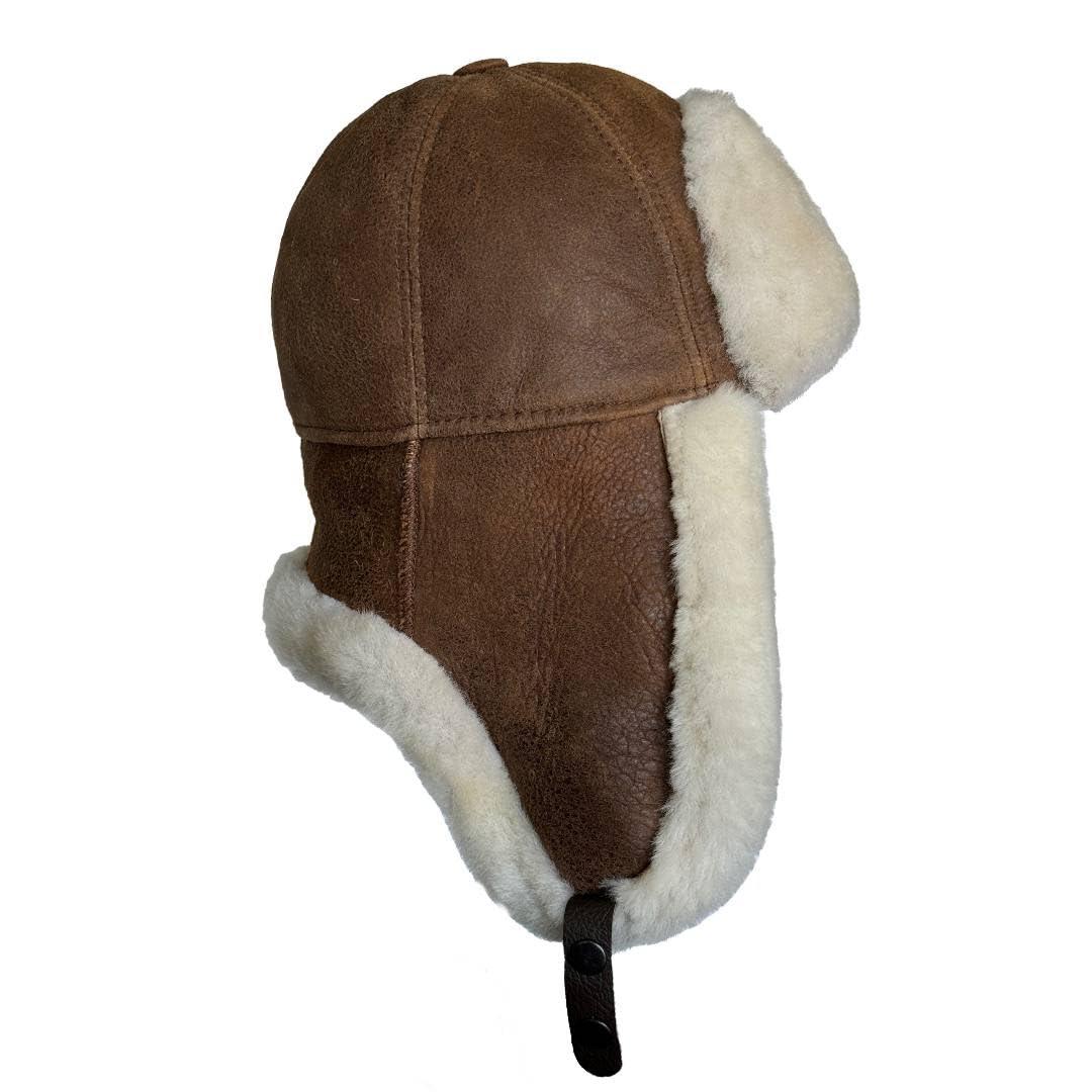 Leather Aviator Russian Ushanka Trapper Shearling Sheepskin Fur Ear Flap Waterproof Winter Hat
