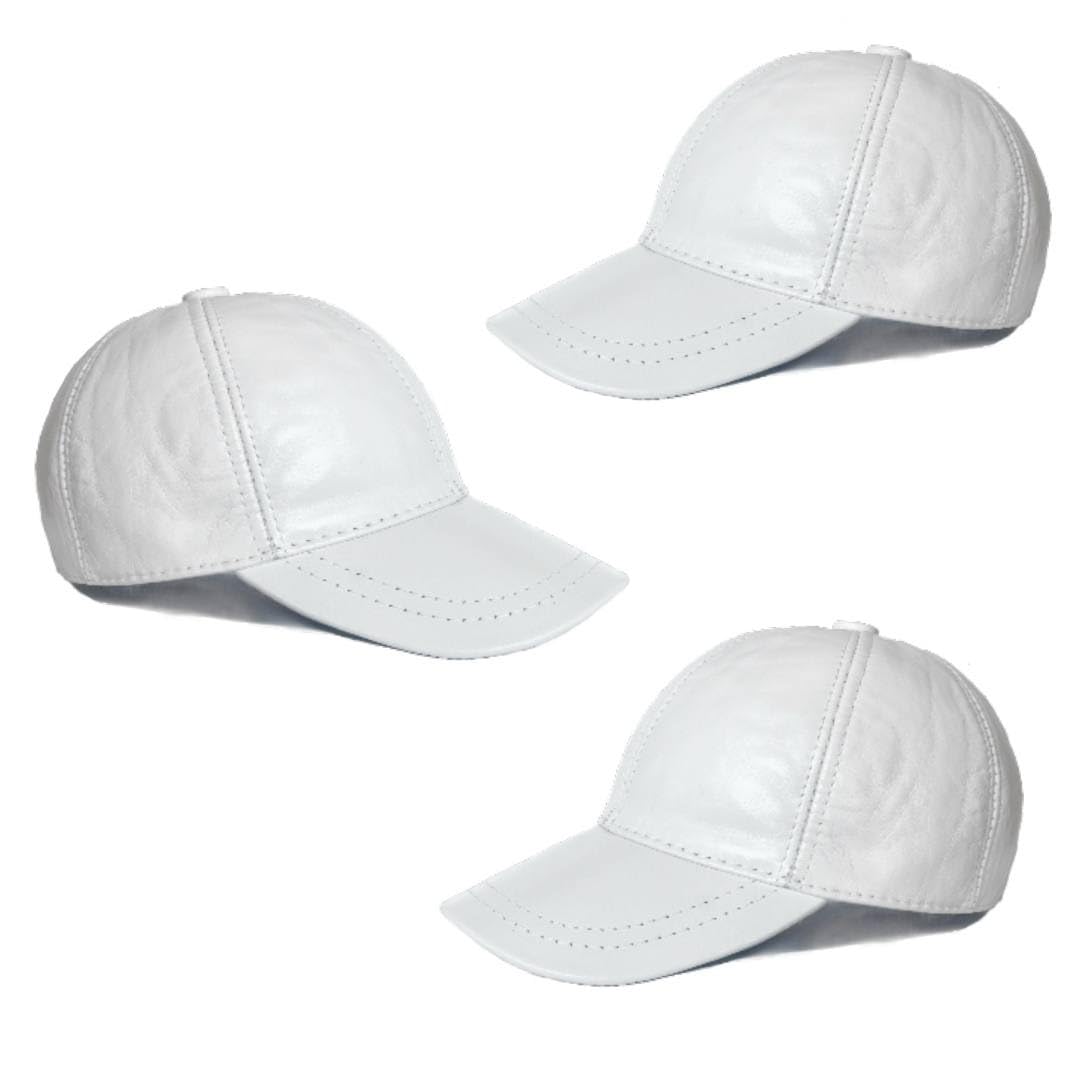 3 Pack Leather Caps Genuine Lambskin Leather Hat Sports Visor Adjustable Strap