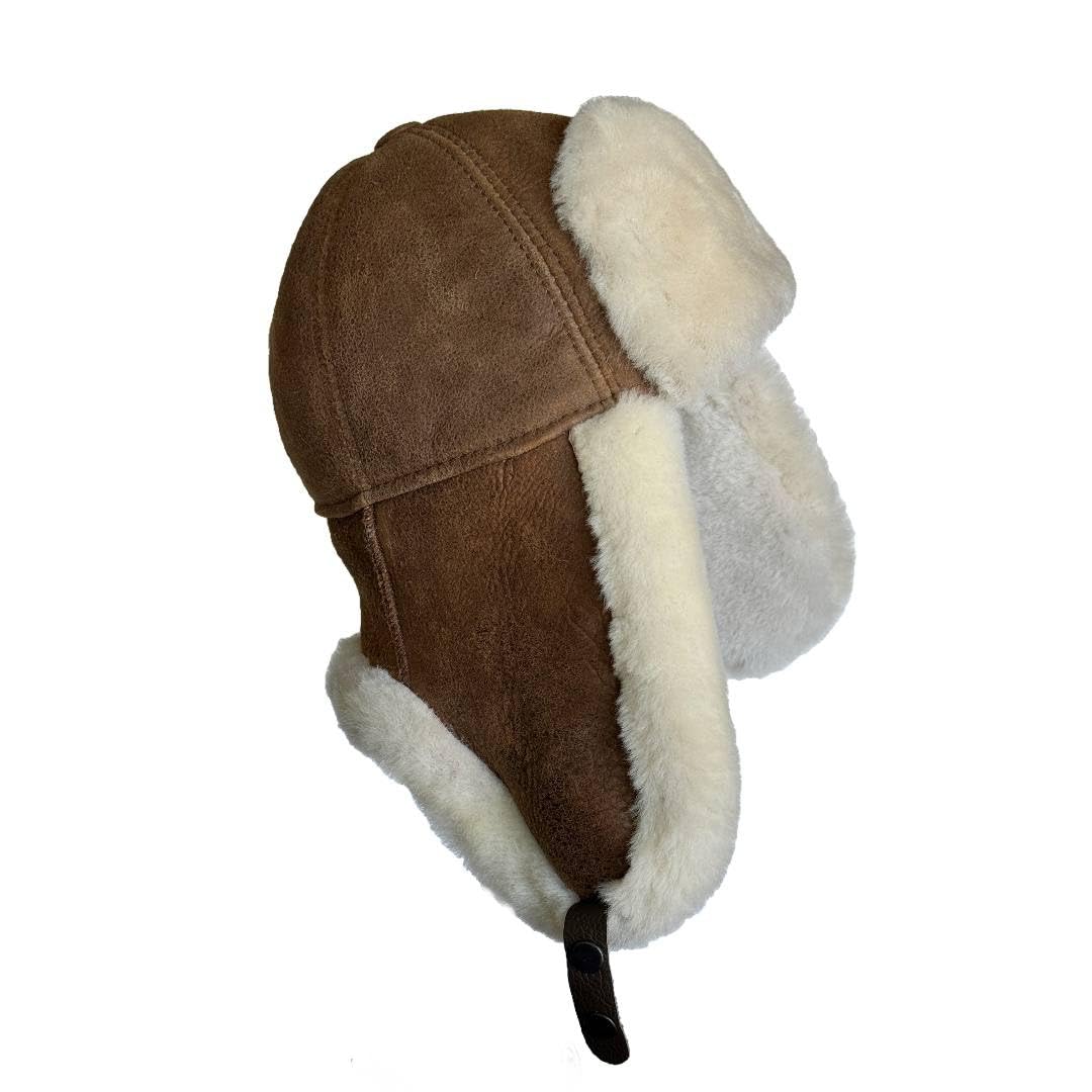 Leather Aviator Russian Ushanka Trapper Shearling Sheepskin Fur Ear Flap Waterproof Winter Hat