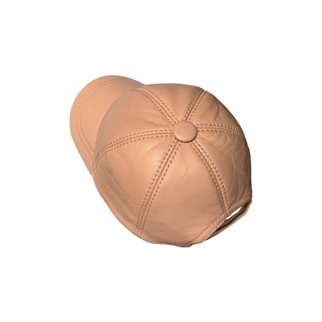 Leather Baseball Cap Genuine Lambskin Leather Hat Sports Visor Adjustable Strap
