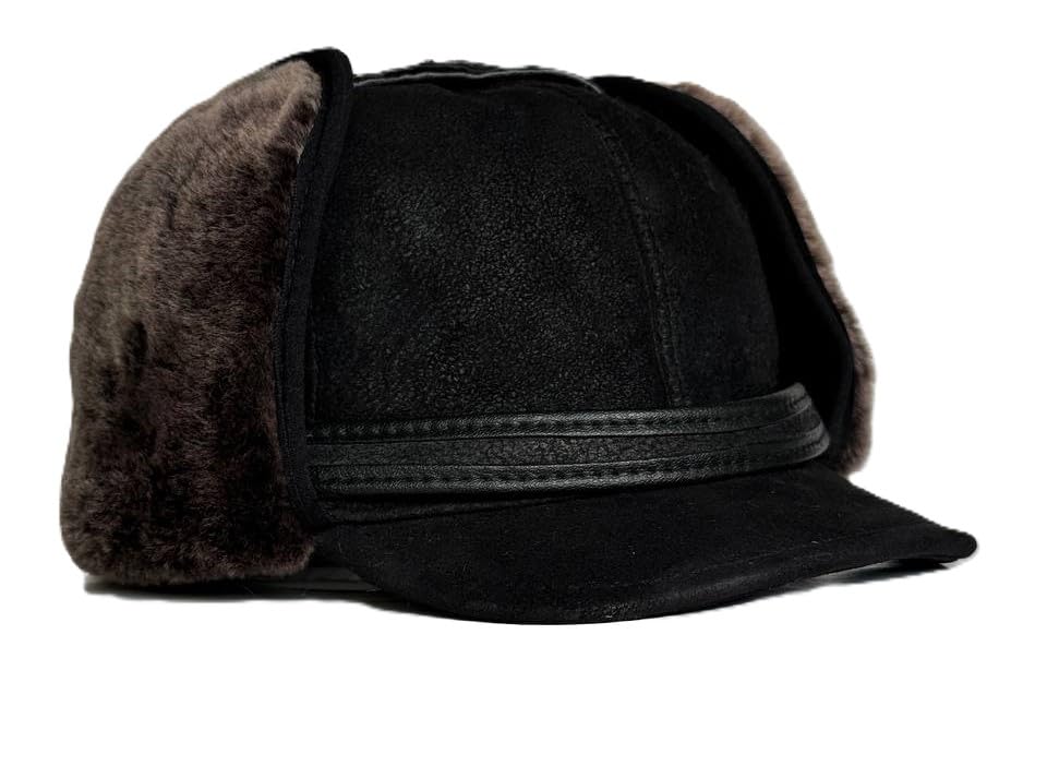 Genuine Sheepskin Shearling Leather Fur Trapper Russian Ushanka for Men Women Visor Cap