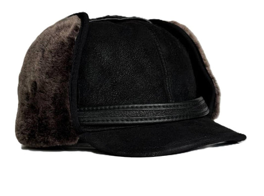 Genuine Sheepskin Shearling Leather Fur Trapper Russian Ushanka for Men Women Visor Cap
