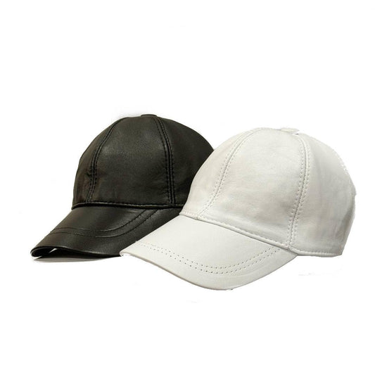 Lukkizara Unisex Real Leather Baseball Cap Sheepskin Adjustable Classic Dad Hat 2 Pack - Black/White