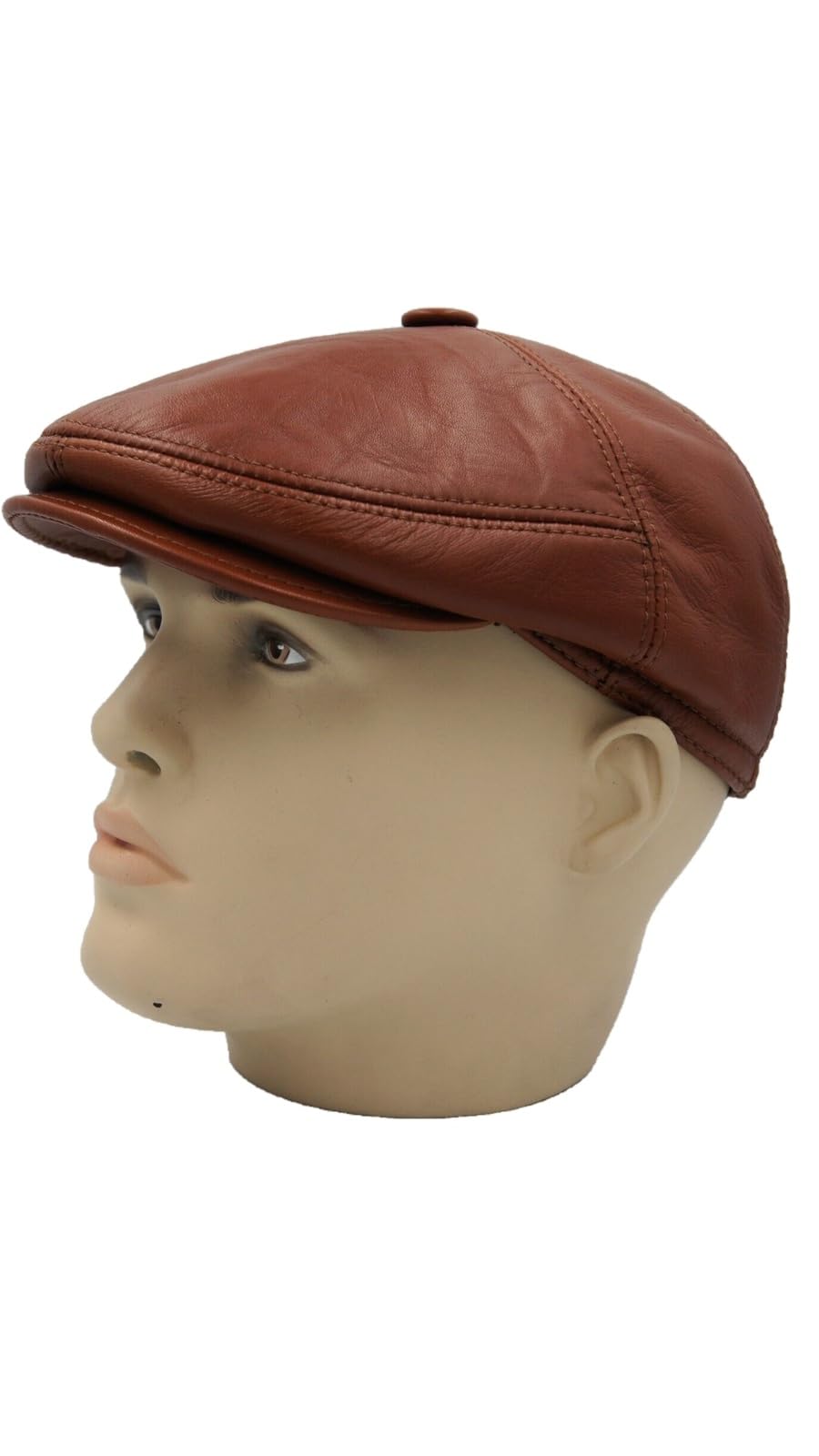Generic Men's Brown Ivy League Classic Flat Cap - Newsboy Cap - Genuine Sheepskin Leather - Warm & Breathable - Ear Warmer