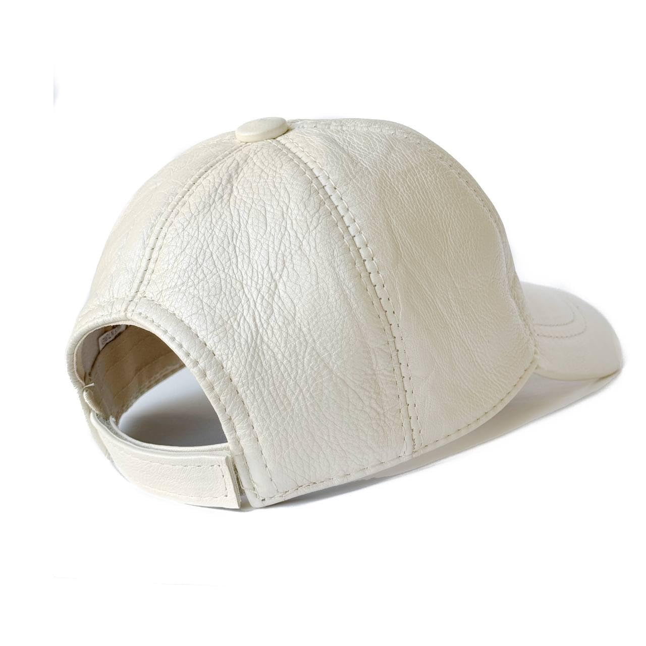 Leather Baseball Cap Genuine Lambskin Leather Hat Sports Visor Adjustable Strap Silver Metallic