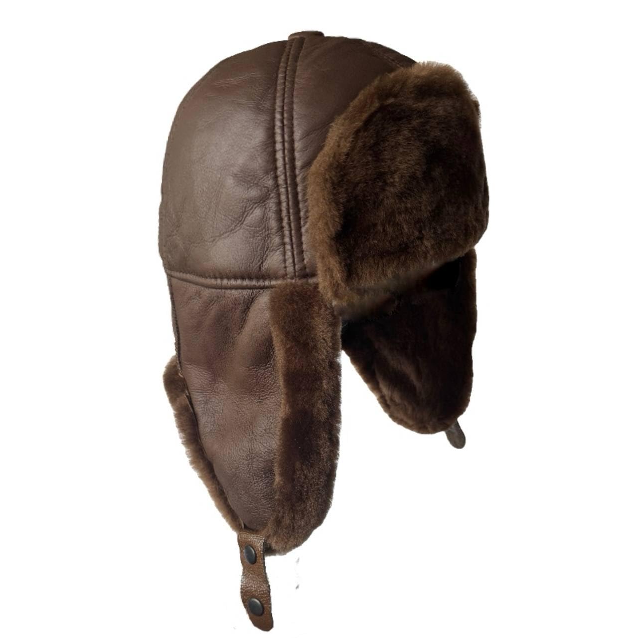 Leather Aviator Russian Ushanka Trapper Shearling Sheepskin Fur Ear Flap Waterproof Winter Hat