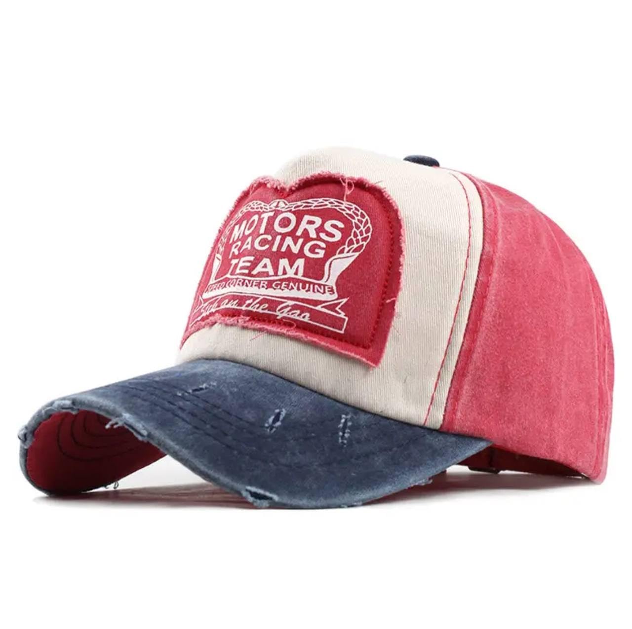 Motorcycle Racing Hat, Retro Vintage Style, Adjustable Strap Distressed Cotton Baseball Cap Trucker Hiking Hat