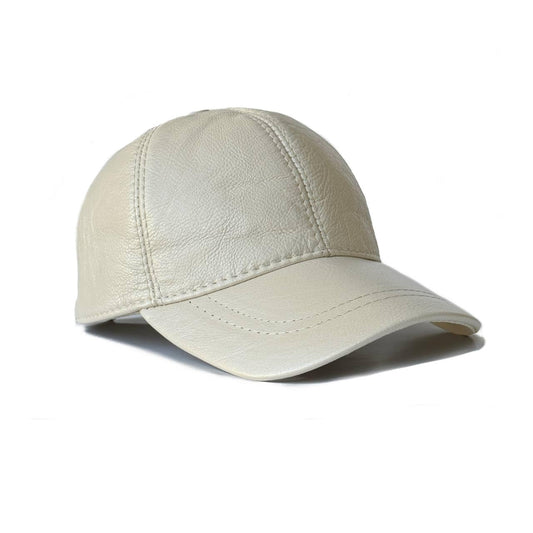 Leather Baseball Cap Genuine Lambskin Leather Hat Sports Visor Adjustable Strap Silver Metallic