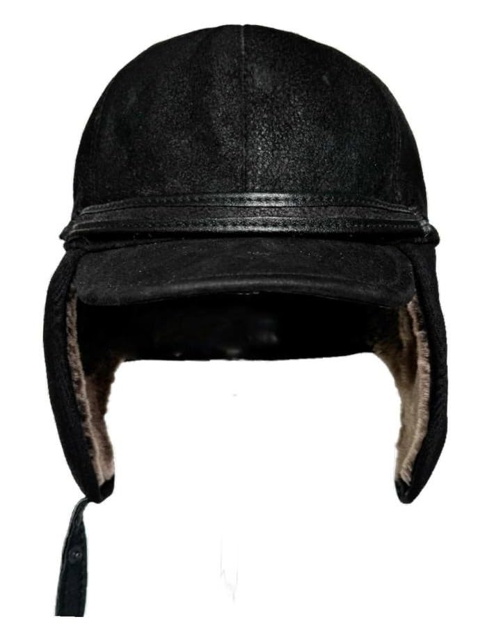 Genuine Sheepskin Shearling Leather Fur Trapper Russian Ushanka for Men Women Visor Cap