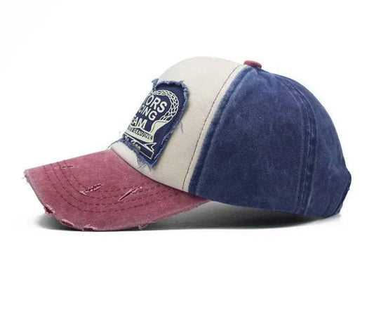 Motorcycle Racing Hat, Retro Vintage Style, Adjustable Strap Distressed Cotton Baseball Cap Trucker Hiking Hat