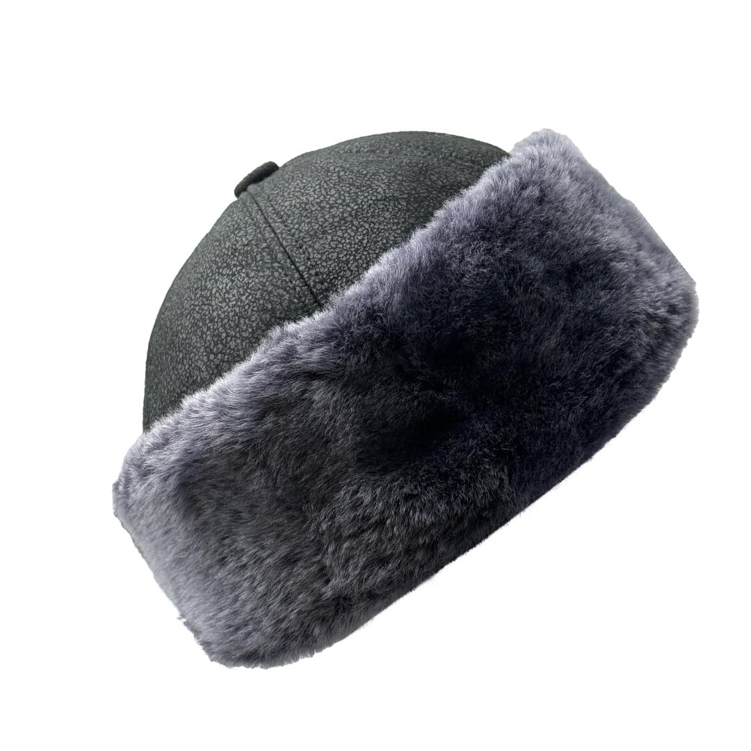 Lukkizara Winter Leather Hat Shearling Sheepskin Fur Beanie Hat