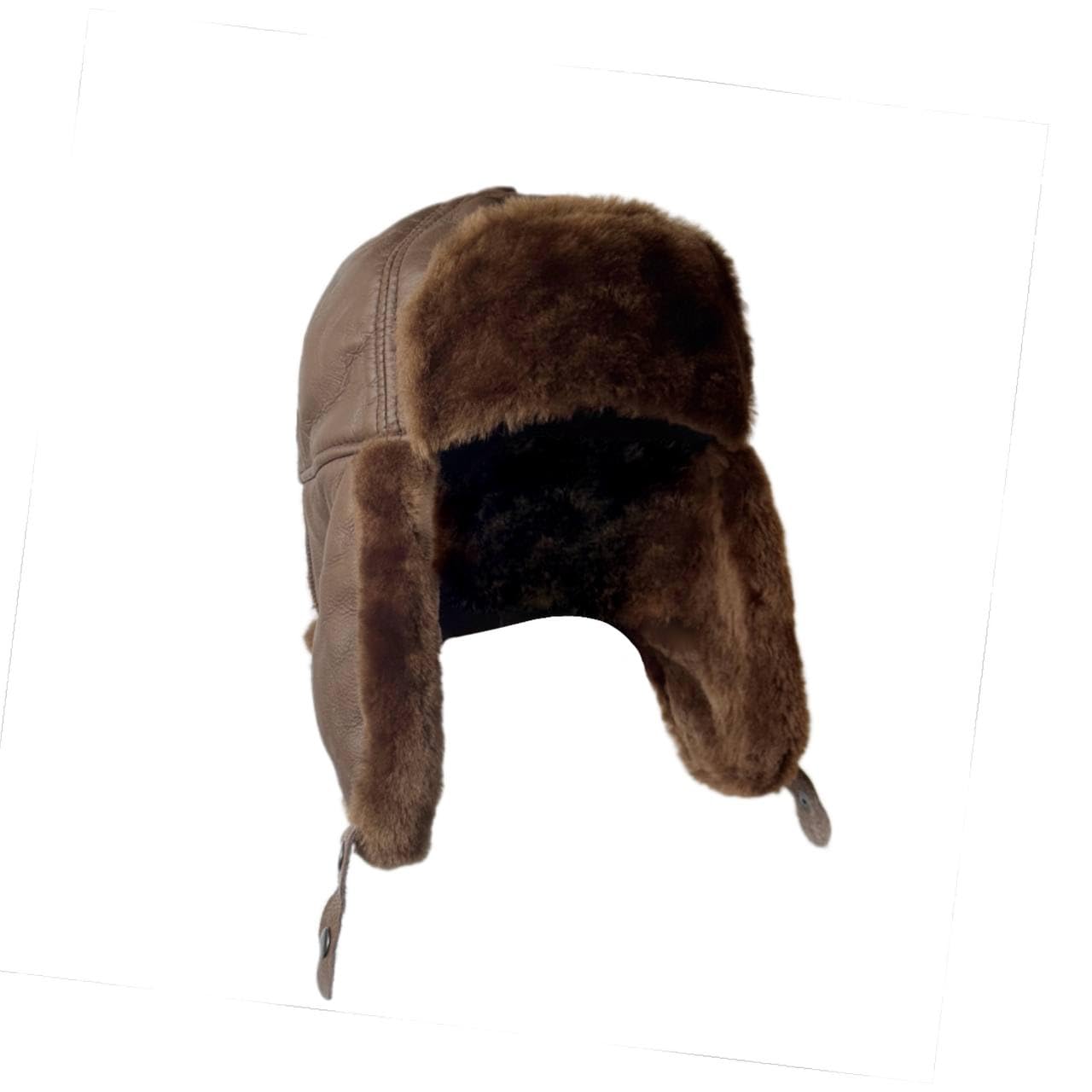 Leather Aviator Russian Ushanka Trapper Shearling Sheepskin Fur Ear Flap Waterproof Winter Hat
