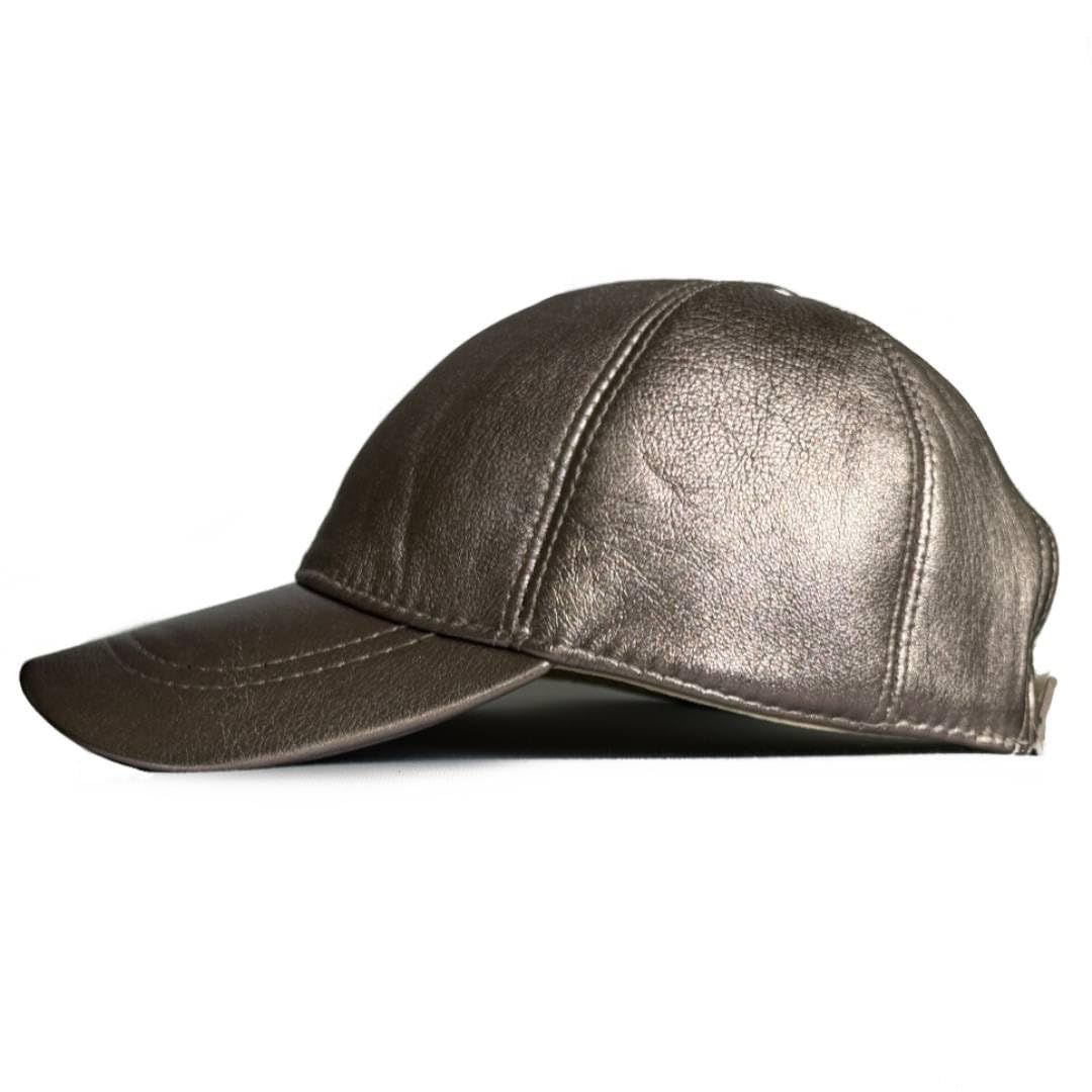 Lukkizara Metallic Genuine Leather Baseball Cap Sheepskin Adjustble Classic Referee Snapcack Hat