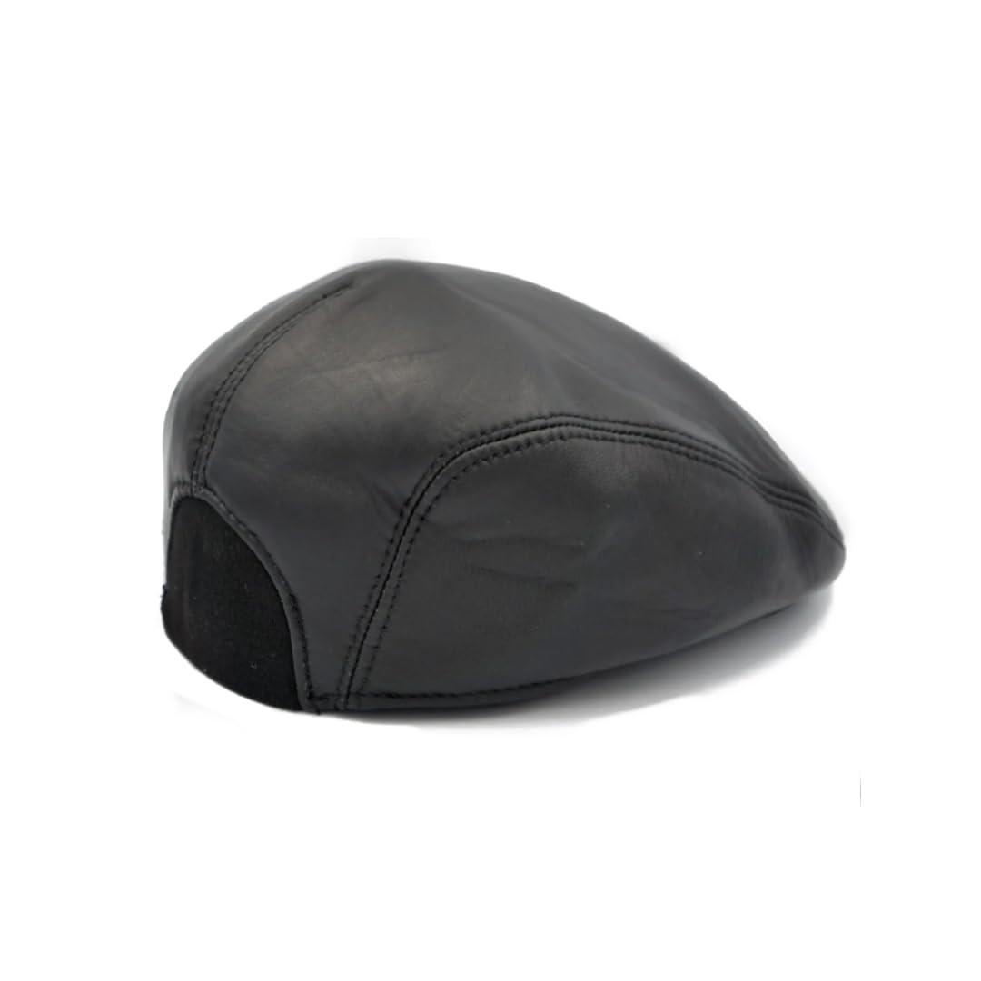 Generic Men's Brown Ivy League Classic Flat Cap - Newsboy Cap - Genuine Sheepskin Leather - Warm & Breathable - Ear Warmer