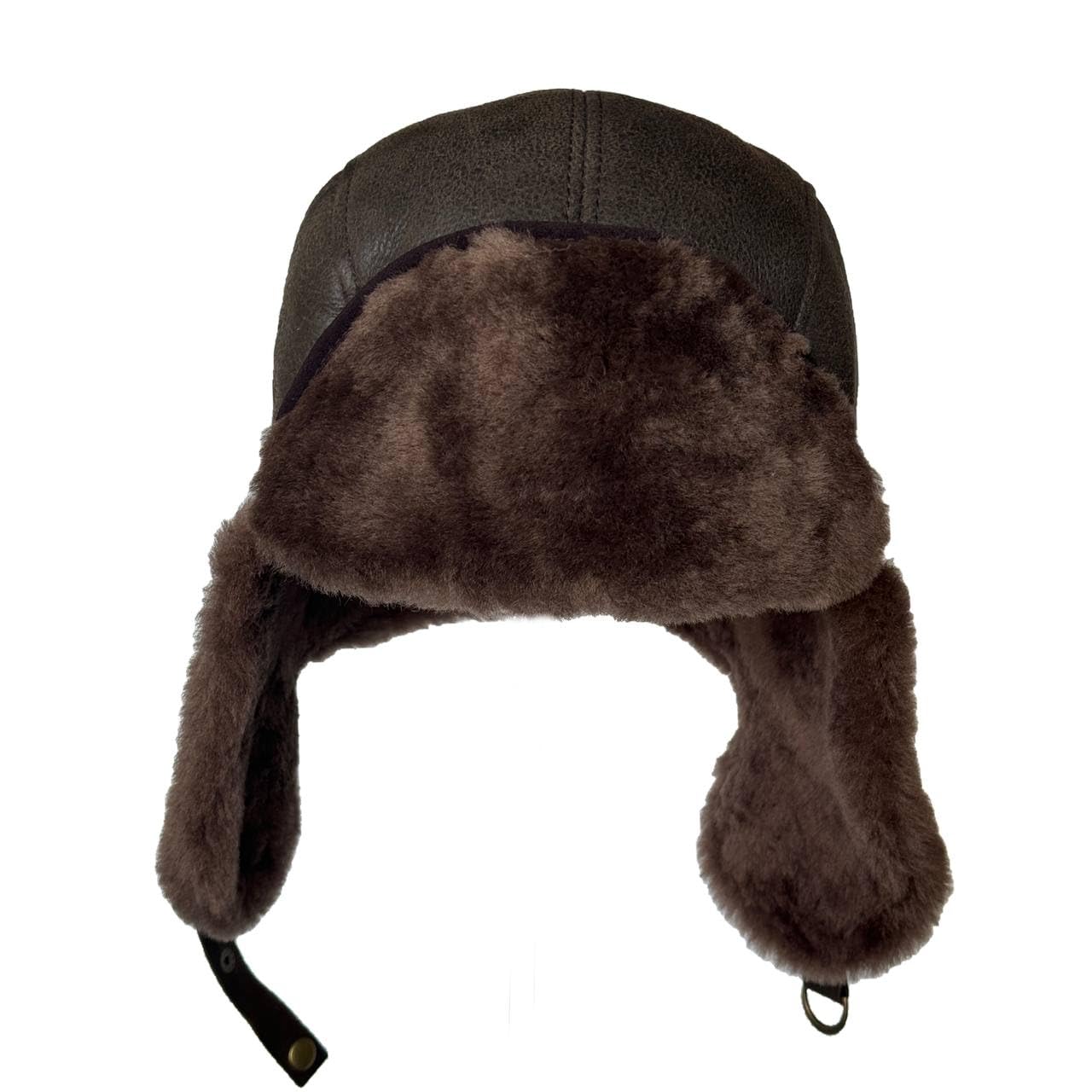 Leather Aviator Russian Ushanka Trapper Shearling Sheepskin Fur Ear Flap Waterproof Winter Hat