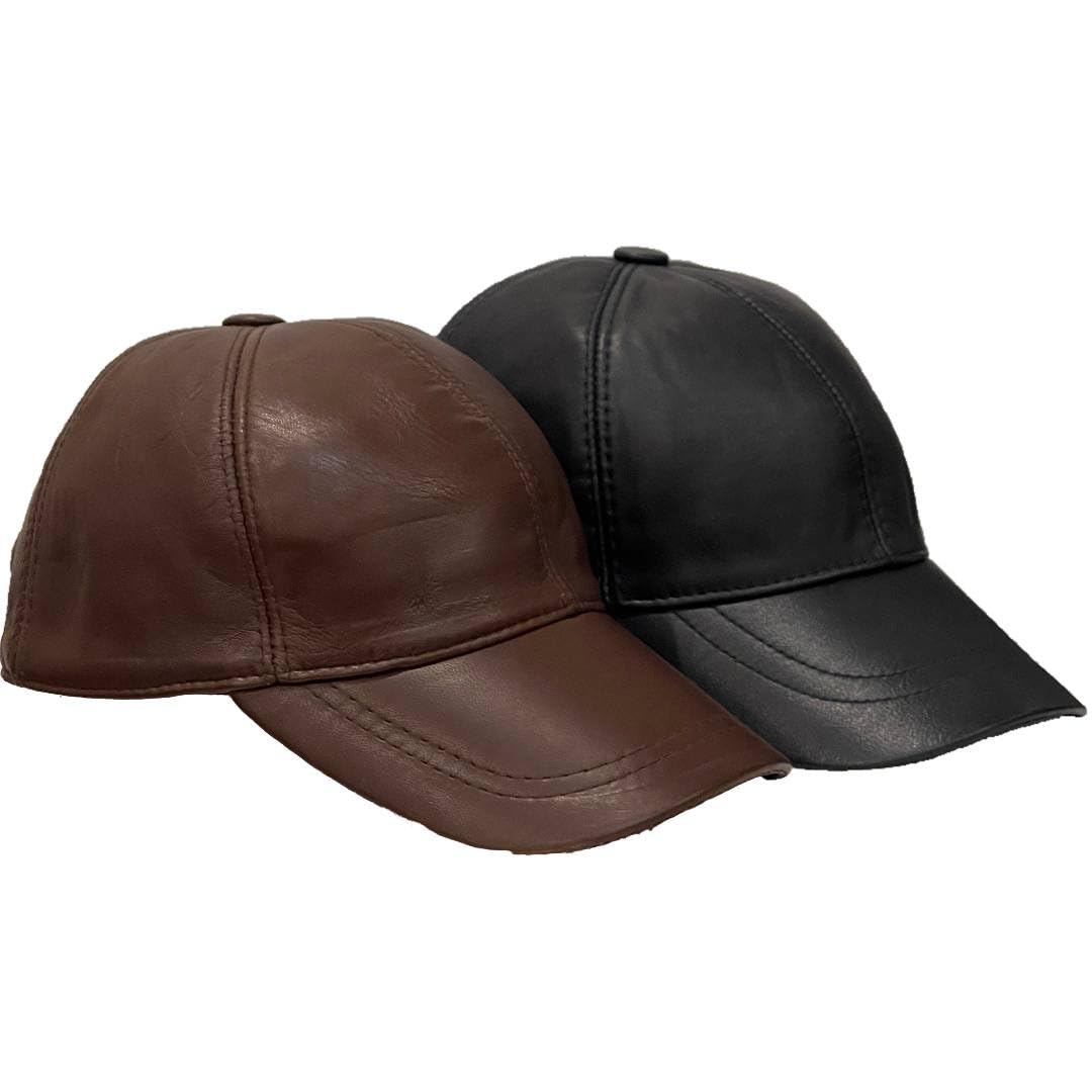 Genuine Real Leather Unisex Baseball Cap - 100% Sheepskin Adjustable 2 Pack