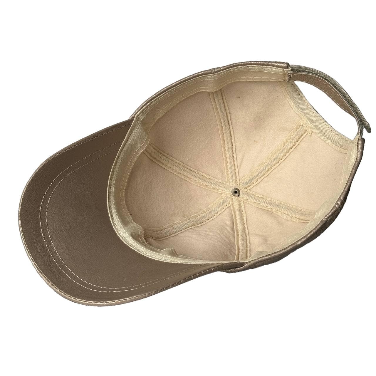 Leather Baseball Cap Genuine Lambskin Leather Hat Sports Visor Adjustable Strap Silver Metallic