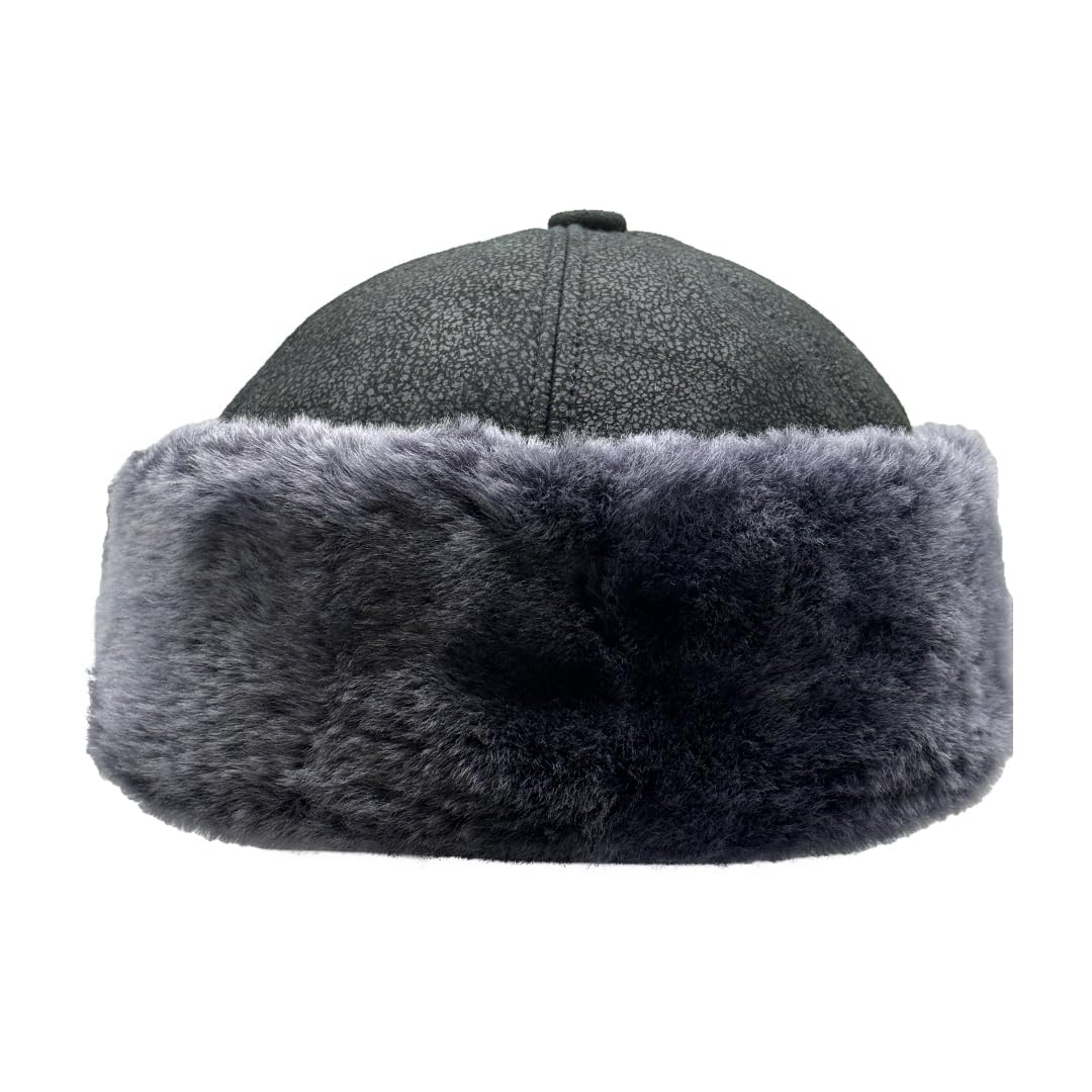 Lukkizara Winter Leather Hat Shearling Sheepskin Fur Beanie Hat