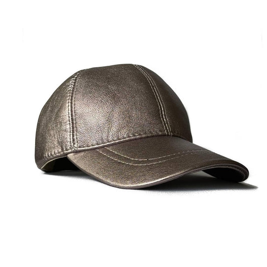 Lukkizara Metallic Genuine Leather Baseball Cap Sheepskin Adjustble Classic Referee Snapcack Hat